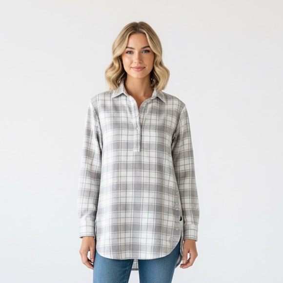 LAUREN JAMES flannel popover Plaid shirt size xsmall - Picture 1 of 8